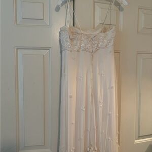 Elegant Anne Barge Cream Embroidered Wedding Gown